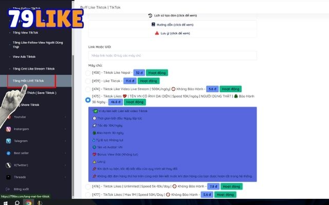 buff mắt Live TikTok
